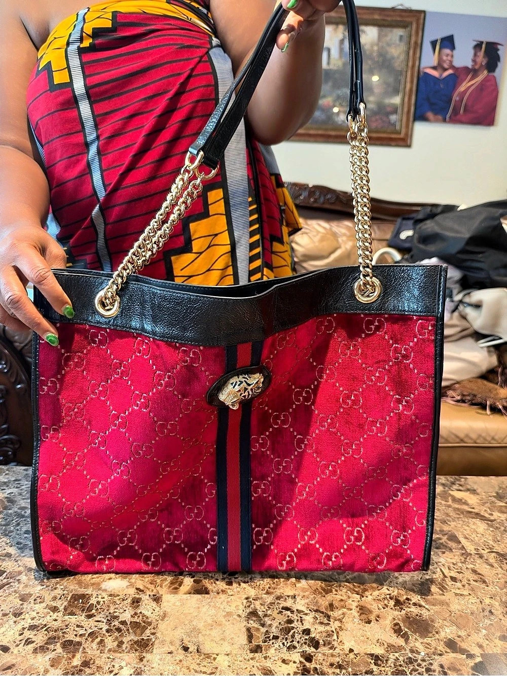 Gucci Rajah Large Tote Bag Red & Black with Pouch
